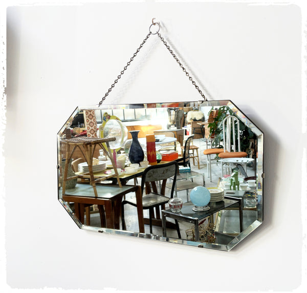 Miroir Mural Biseauté Octogonal Vintage Art Déco Avec Chaîne
