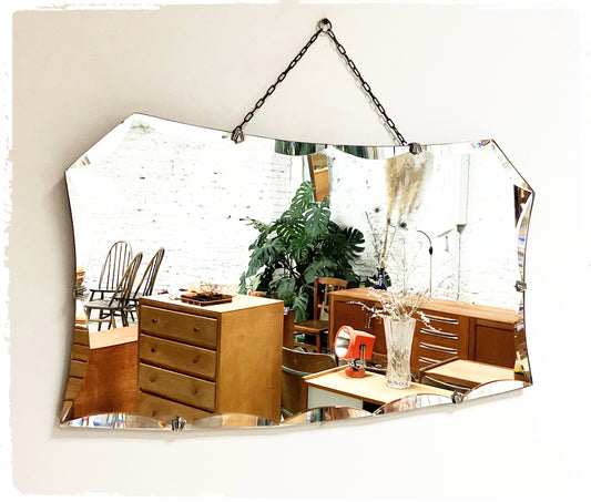 Miroir Mural Biseauté Vintage Art Déco Avec Chaîne