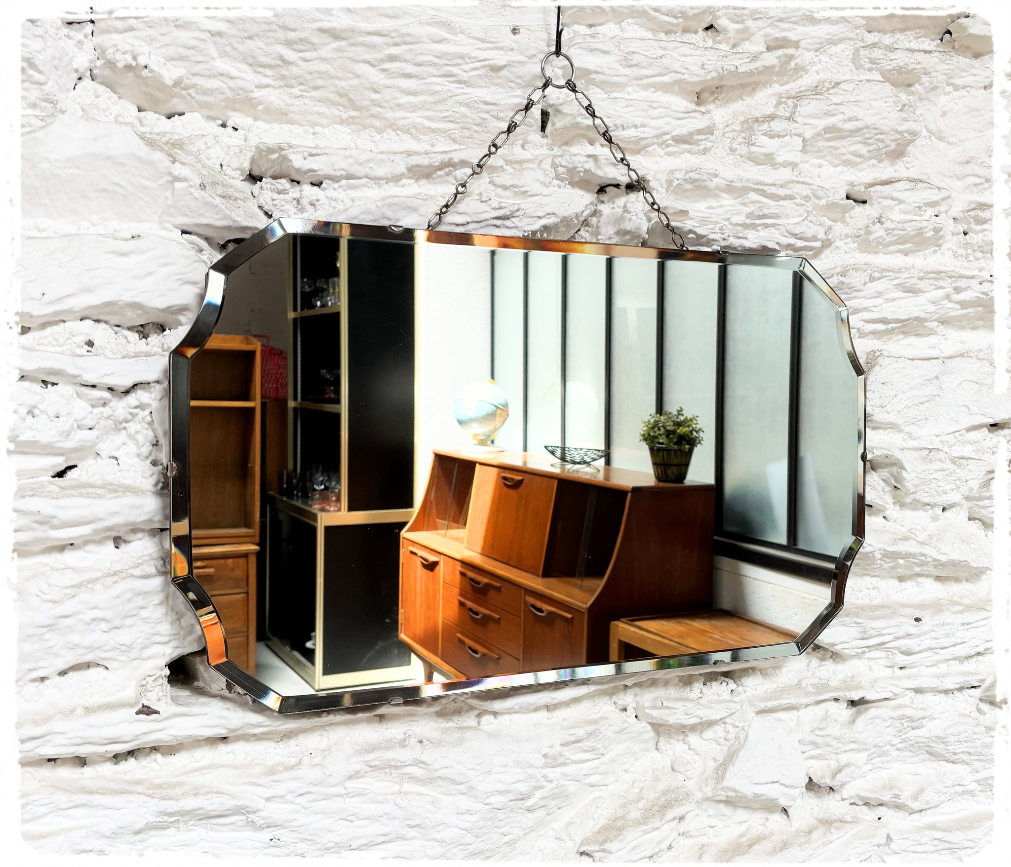 Miroir Mural Octogonal Biseauté Vintage Art Déco Avec Chaîne