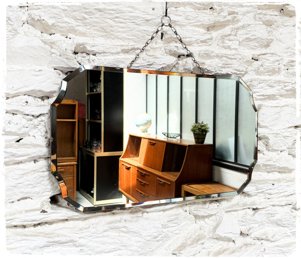 Miroir Mural Octogonal Biseauté Vintage Art Déco Avec Chaîne