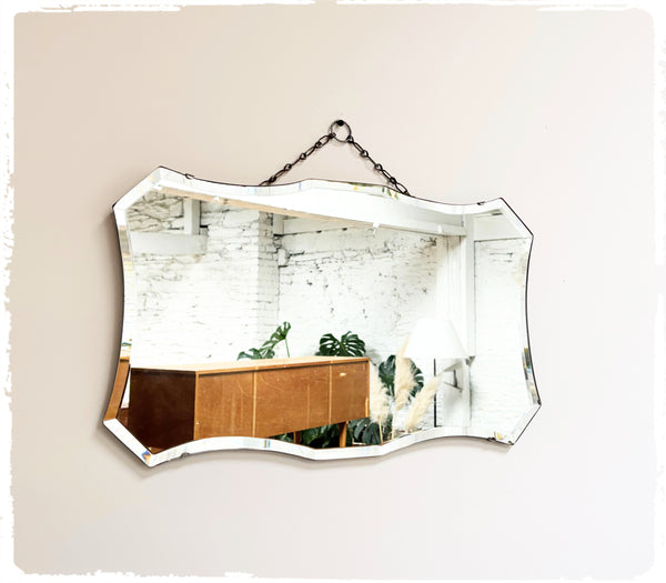 Miroir Mural Vintage Biseauté Avec Chaîne Art Déco