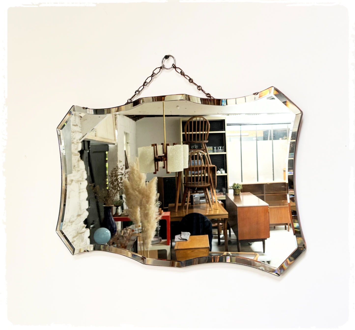 Miroir Mural Vintage Biseauté Avec Chaîne Art Déco