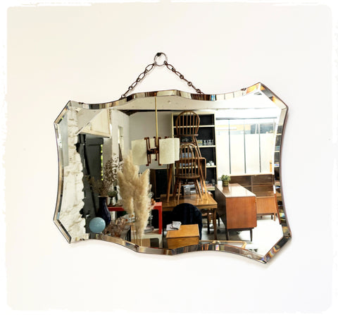 Miroir Mural Vintage Biseauté Avec Chaîne Art Déco