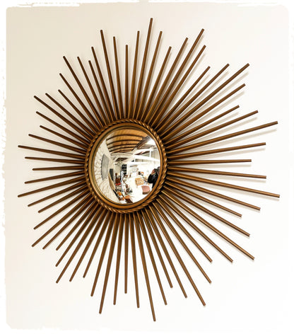 Miroir Soleil Sunburst Vintage Oeil de Sorciere Chaty Vallauris 70 cm Métal Doré