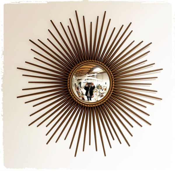 Miroir Soleil Sunburst Vintage Oeil de Sorciere Chaty Vallauris 70 cm Métal Doré