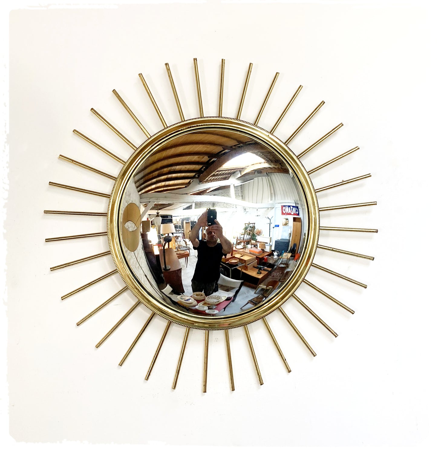Miroir Soleil Sunburst Vintage Oeil de Sorciere Métal Doré