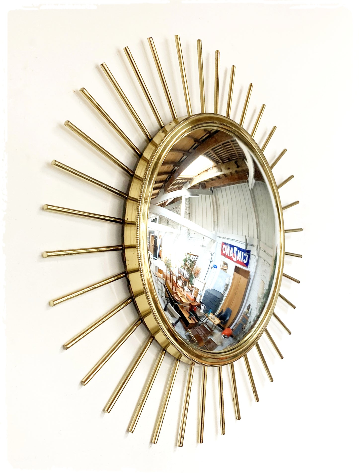 Miroir Soleil Sunburst Vintage Oeil de Sorciere Métal Doré