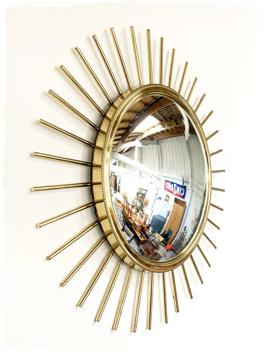 Miroir Soleil Sunburst Vintage Oeil de Sorciere Métal Doré