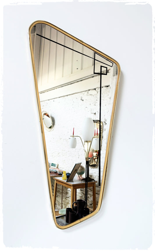 Grand Miroir Vintage Forme Libre Rétroviseur Asymétrique Sérigraphié