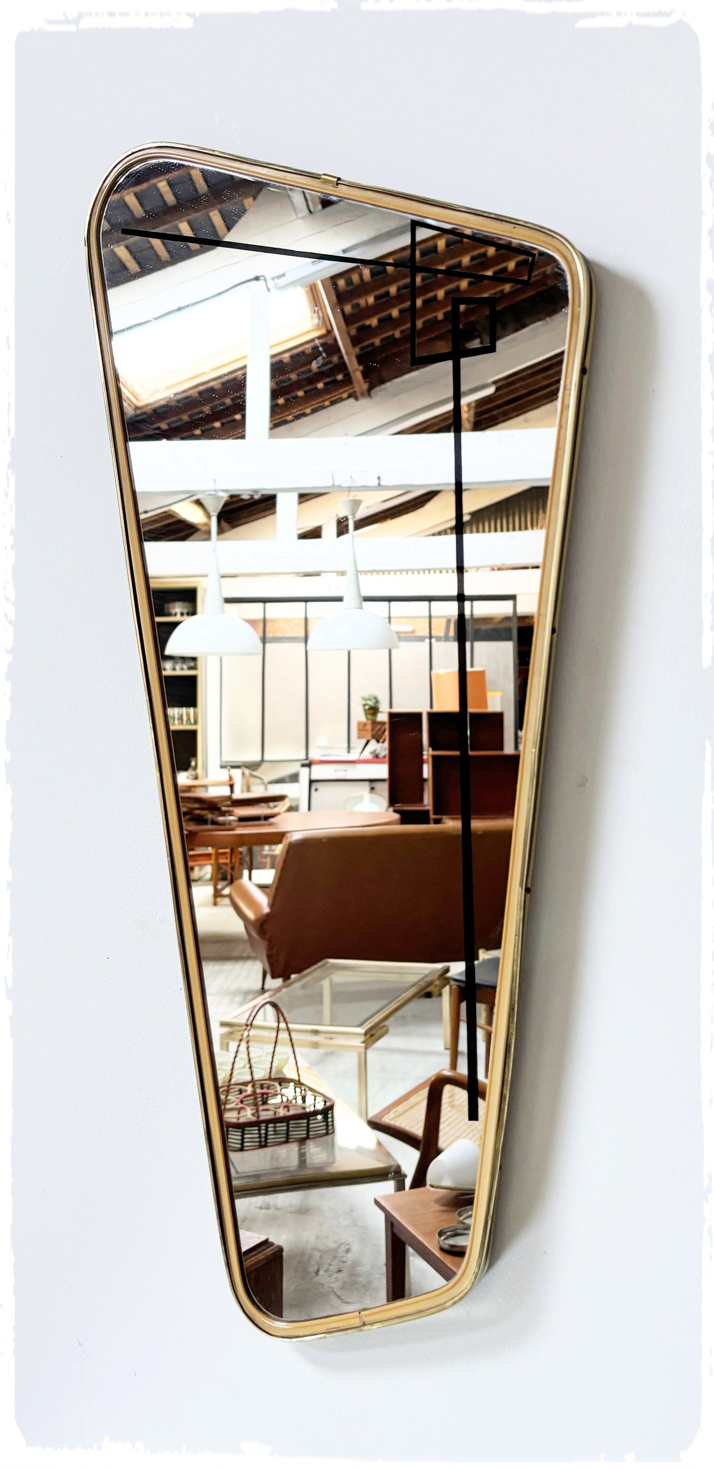 Grand Miroir Vintage Forme Libre Rétroviseur Asymétrique Sérigraphié