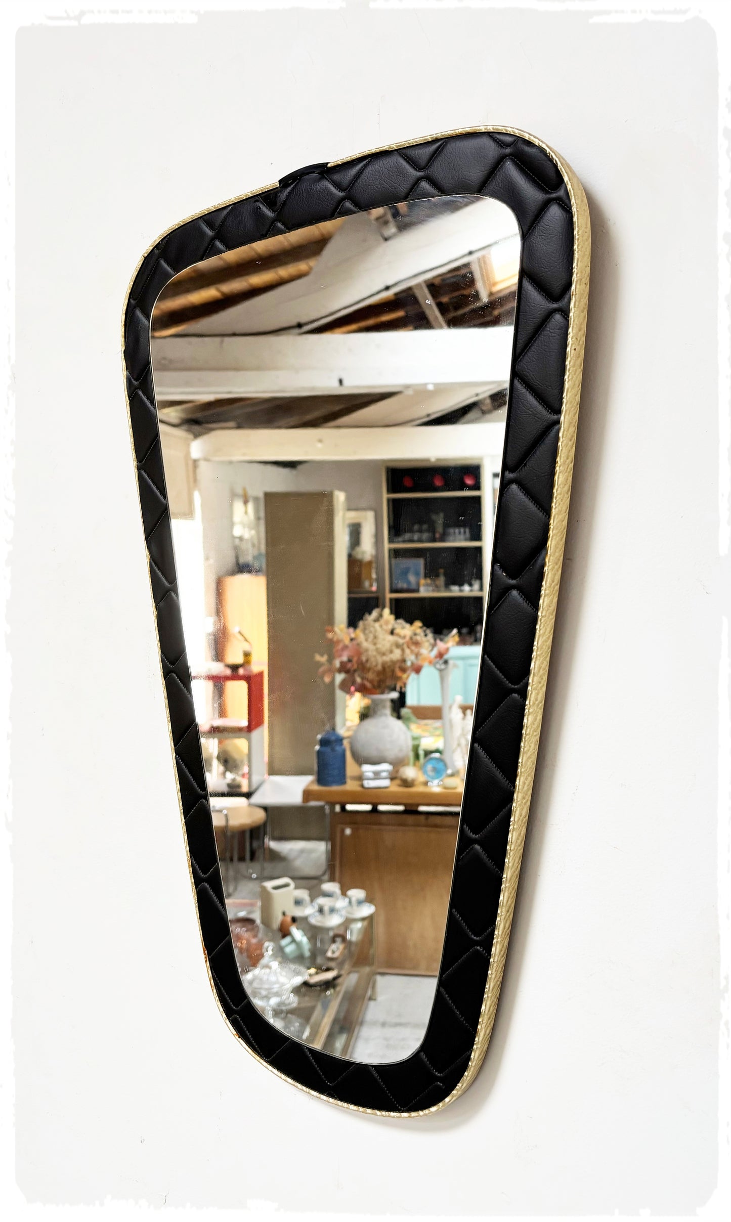 Miroir Vintage Forme Libre Rétroviseur Capitonné Noir