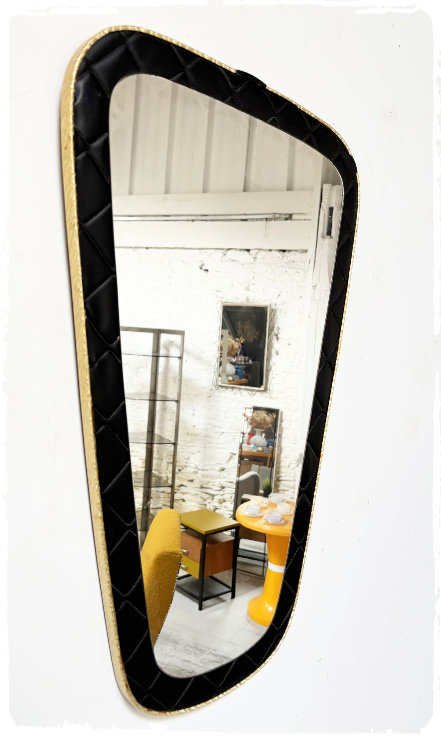 Miroir Vintage Forme Libre Rétroviseur Capitonné Noir