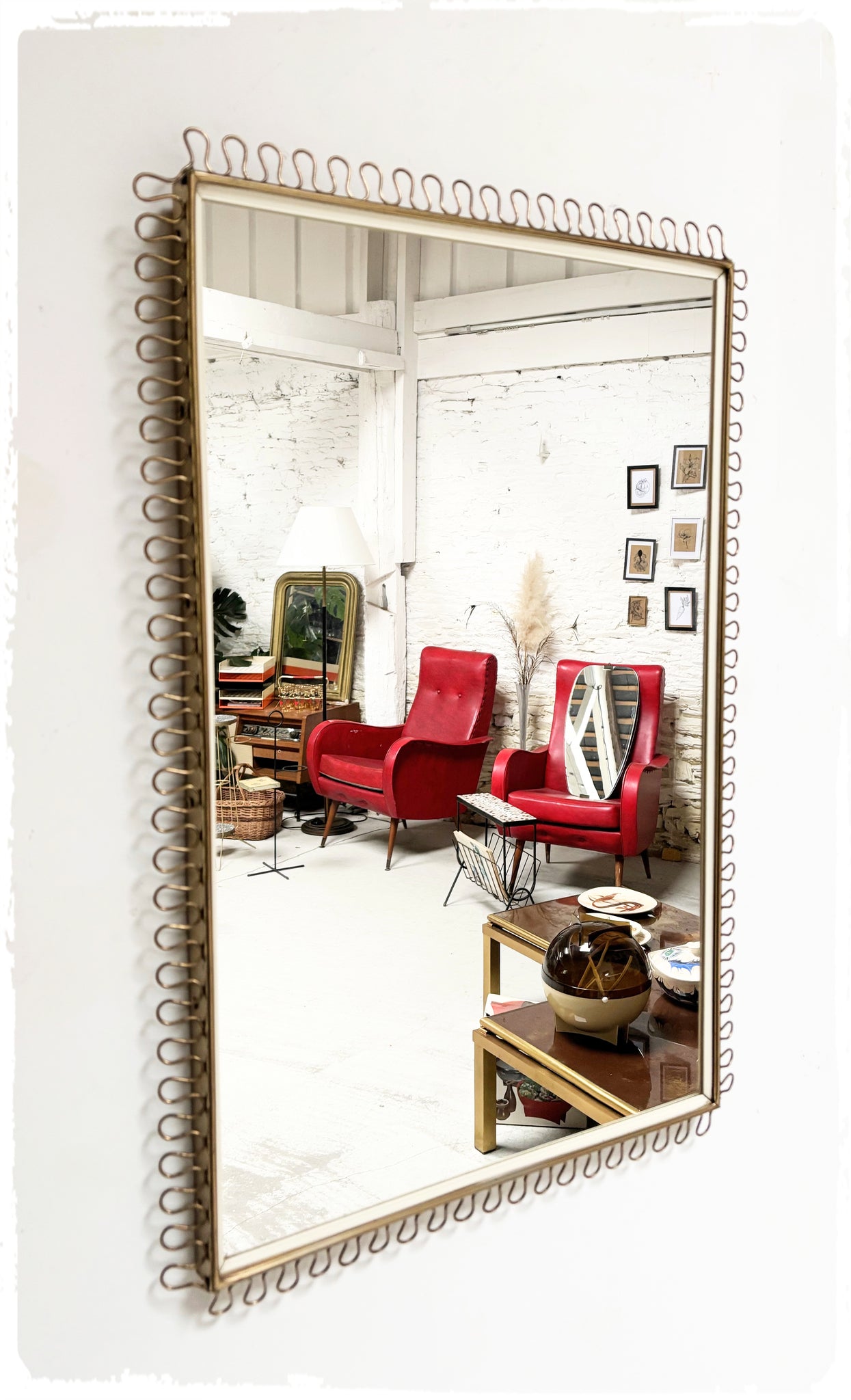 Miroir Vintage Moderniste Dentelles Métal Doré