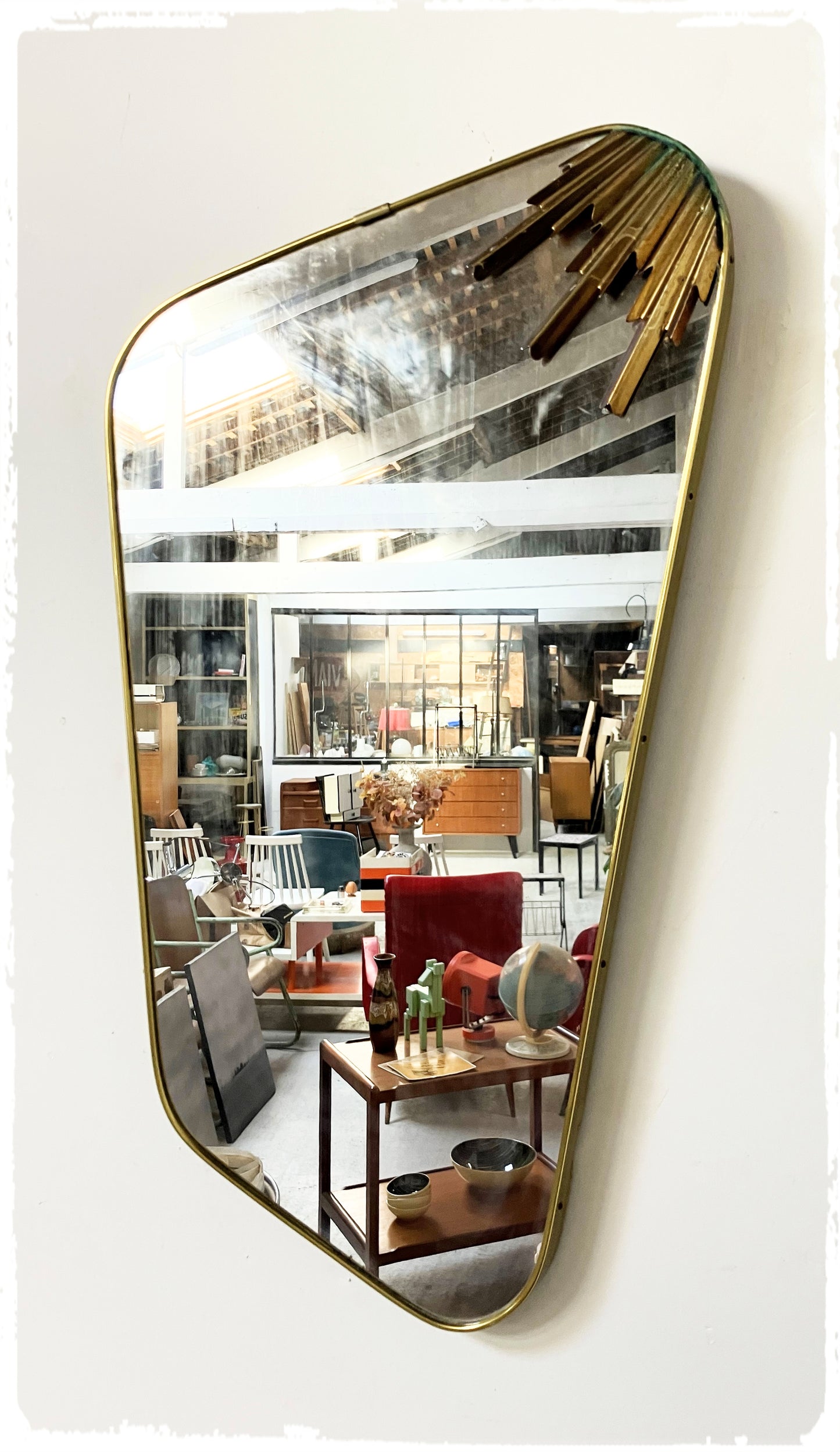 Miroir Vintage Moderniste Forme Libre Rétroviseur Décor Laiton