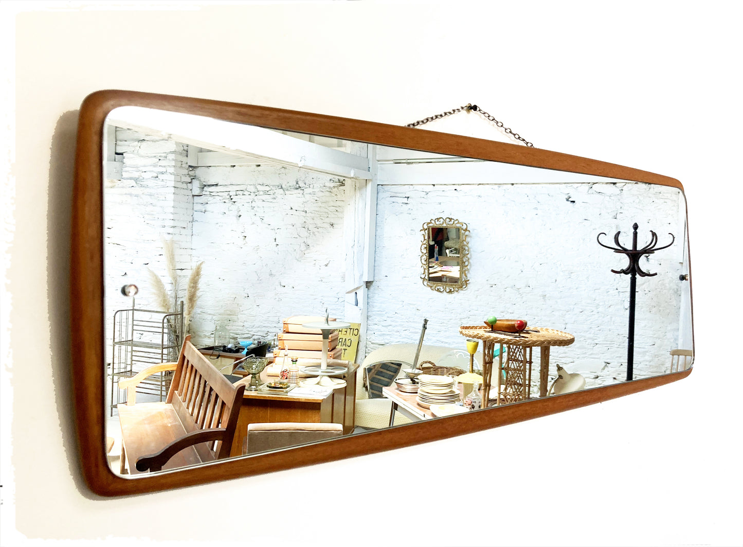 Miroir Vintage Moderniste Scandinave en Teck