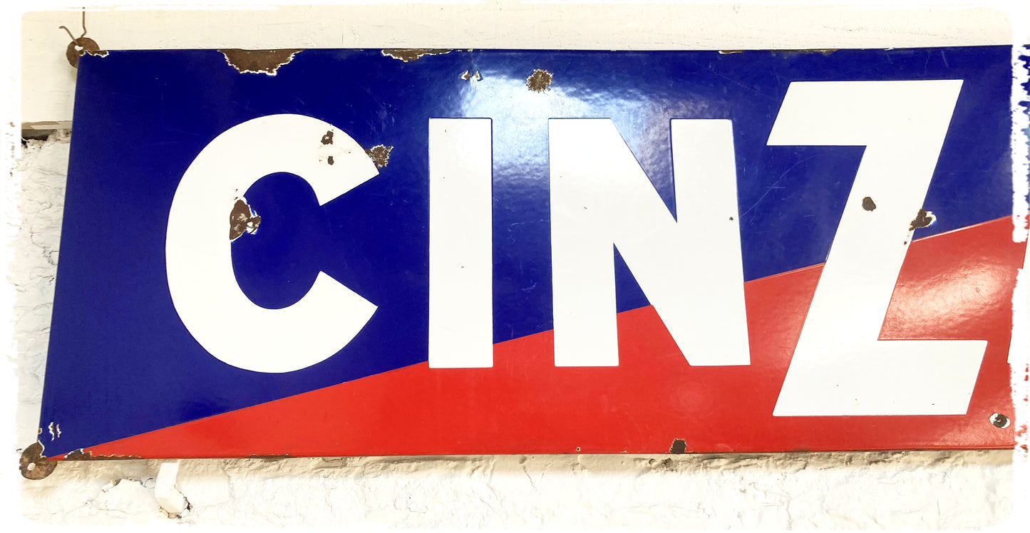 Plaque Publicitaire Émaillée Vintage XXL Cinzano 197 x 48 cm