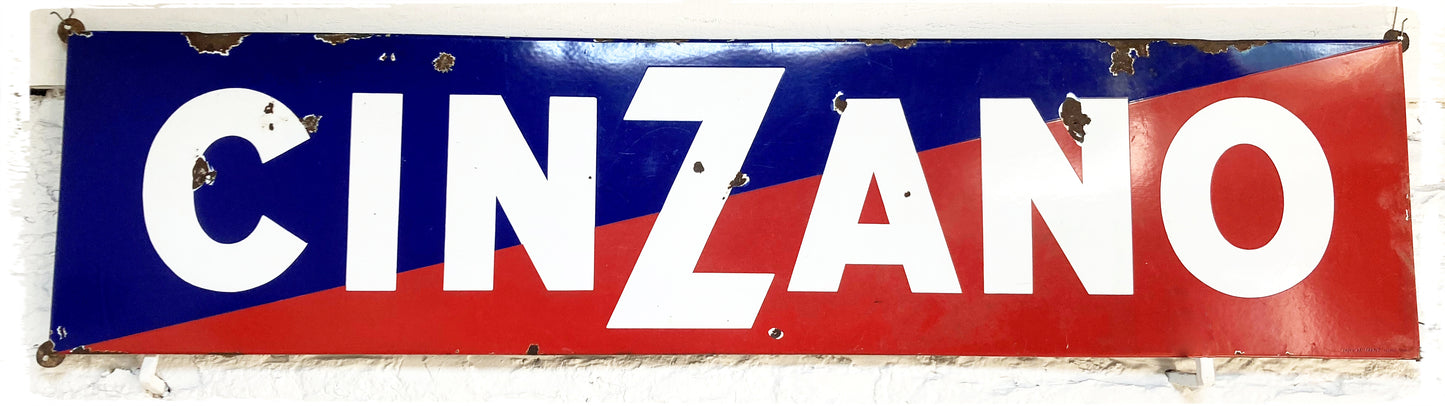 Plaque Publicitaire Émaillée Vintage XXL Cinzano 197 x 48 cm