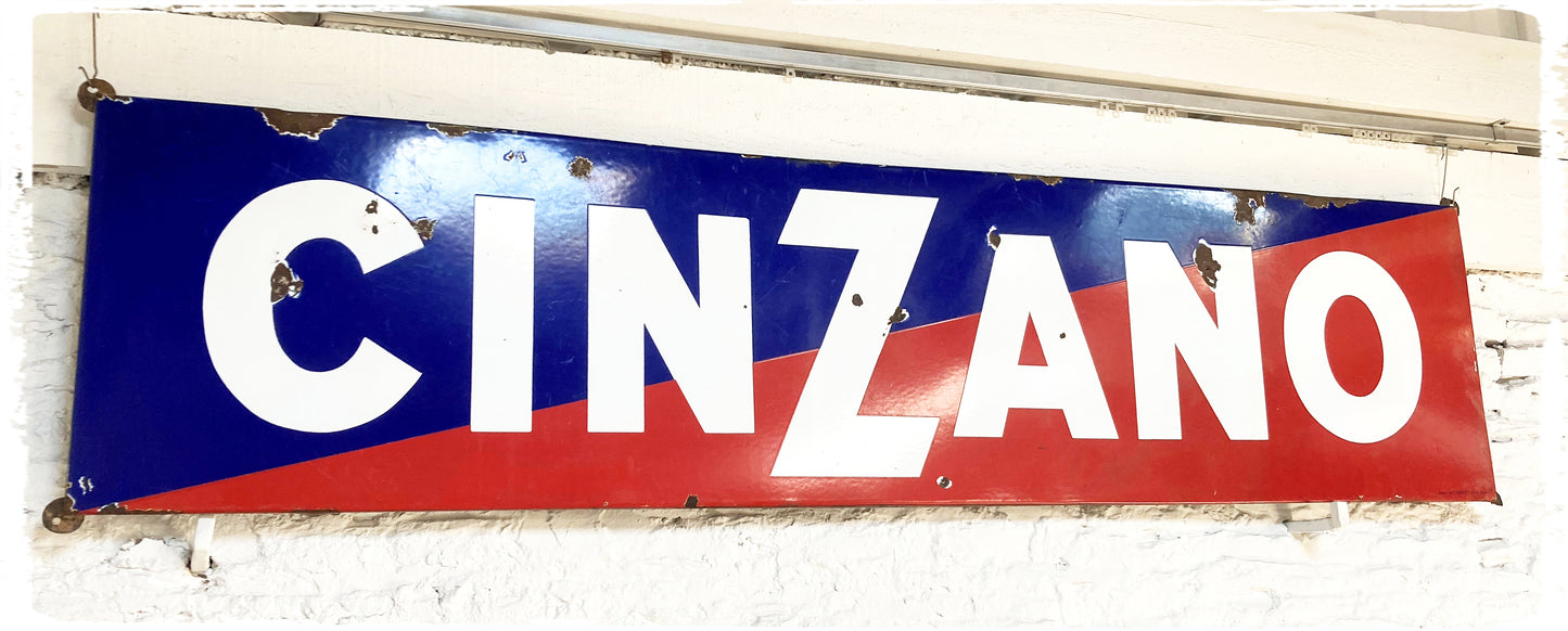 Plaque Publicitaire Émaillée Vintage XXL Cinzano 197 x 48 cm