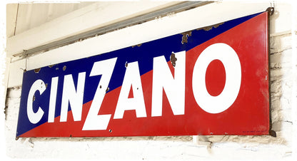 Plaque Publicitaire Émaillée Vintage XXL Cinzano 197 x 48 cm