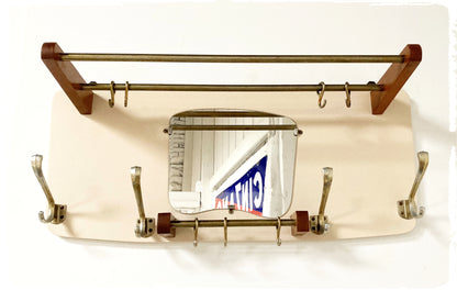 Grand Porte Manteaux Mural Vintage Miroir Forme Libre Années 50