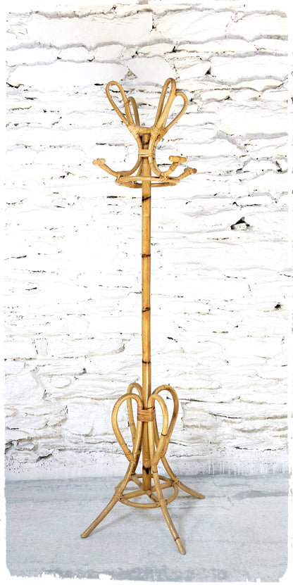 Porte Manteaux Perroquet Vintage en Bambou et Rotin