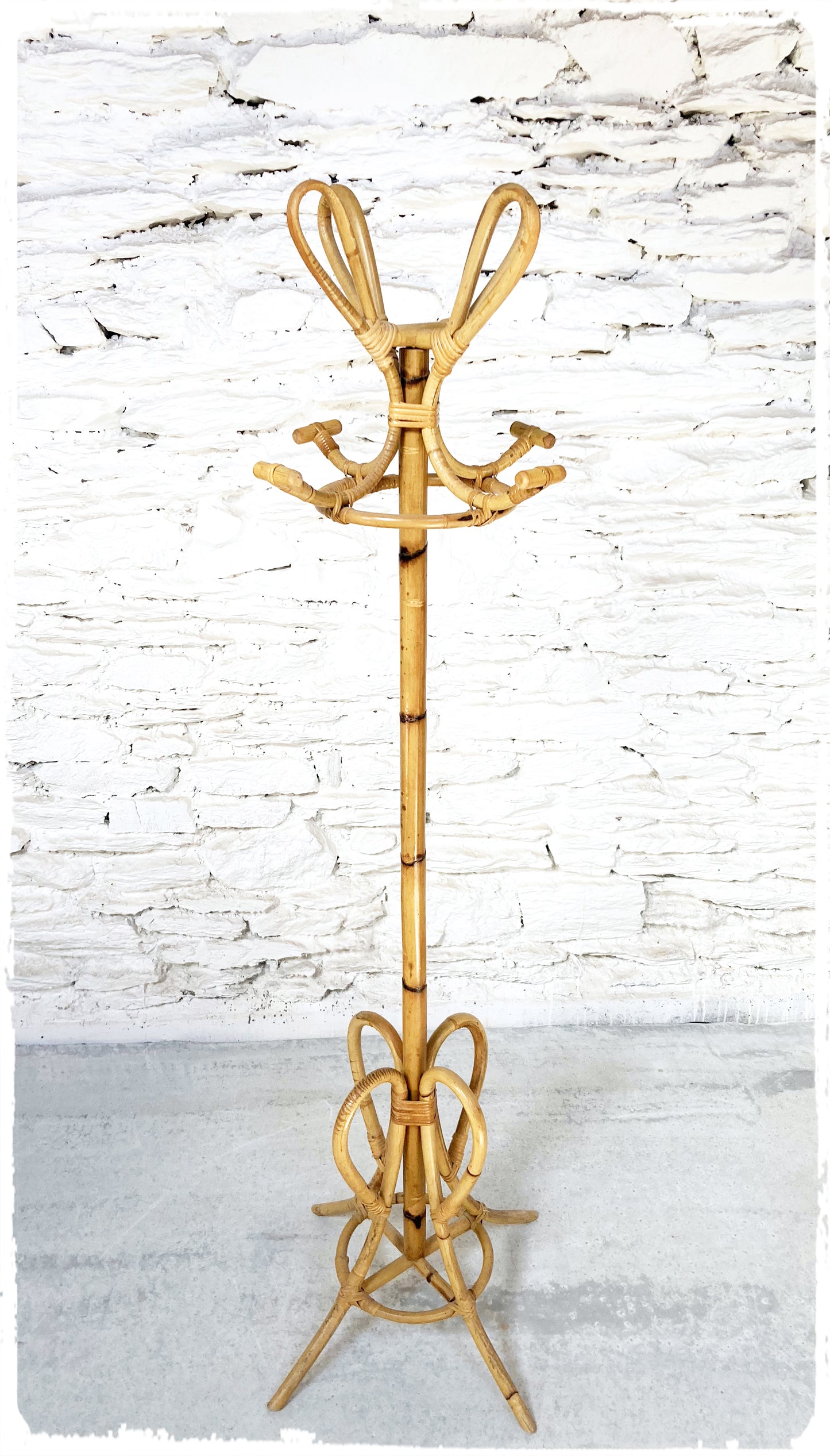 Porte Manteaux Perroquet Vintage en Bambou et Rotin