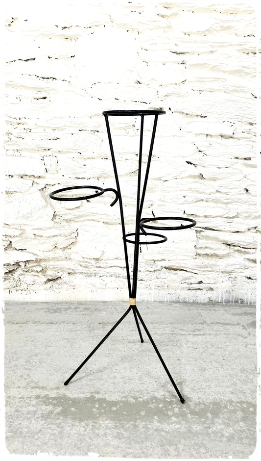 Porte Plantes Jardinière Vintage Tripode Moderniste Noir en Métal