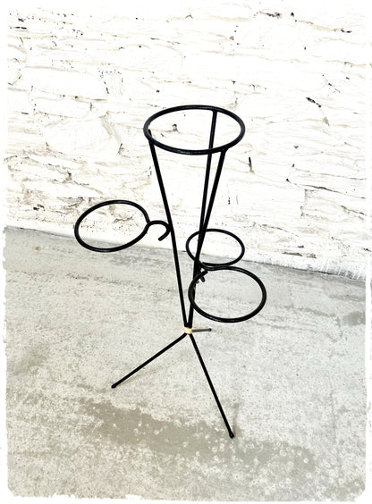 Porte Plantes Jardinière Vintage Tripode Moderniste Noir en Métal