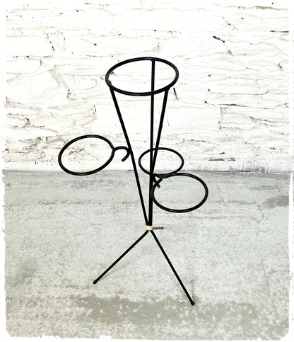 Porte Plantes Jardinière Vintage Tripode Moderniste Noir en Métal
