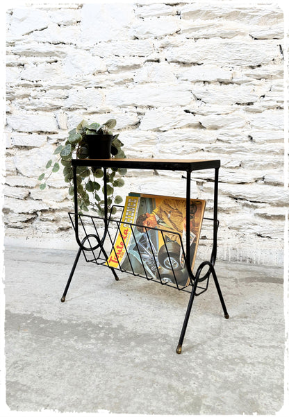Porte Revues Bout de Canapé Vintage Moderniste métal et bois