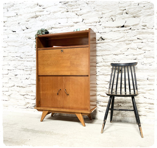Petit Secrétaire Vintage en Bois Doré Pieds Compas