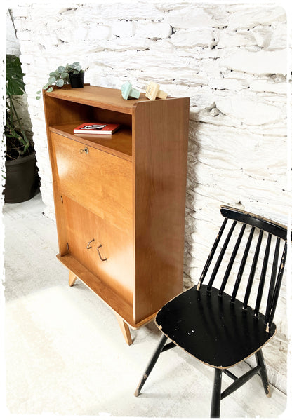 Petit Secrétaire Vintage en Bois Doré Pieds Compas