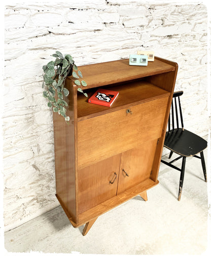 Petit Secrétaire Vintage en Bois Doré Pieds Compas