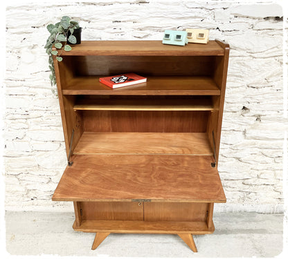 Petit Secrétaire Vintage en Bois Doré Pieds Compas