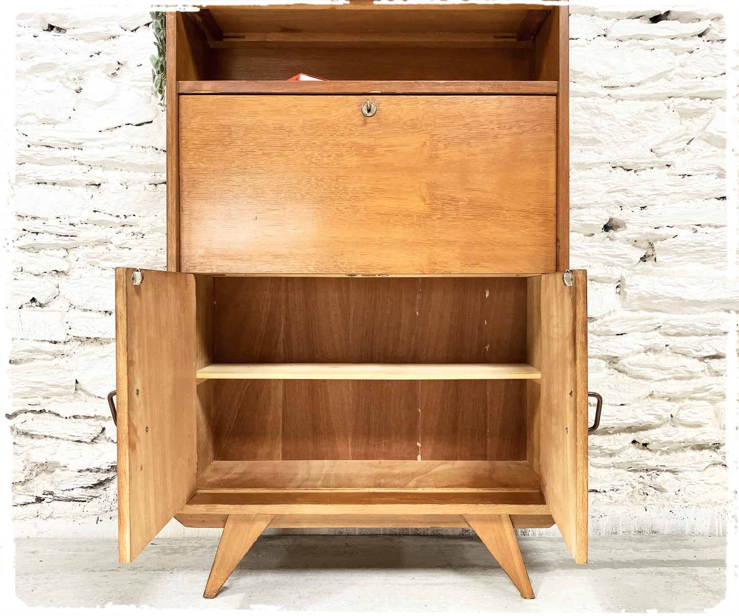 Petit Secrétaire Vintage en Bois Doré Pieds Compas