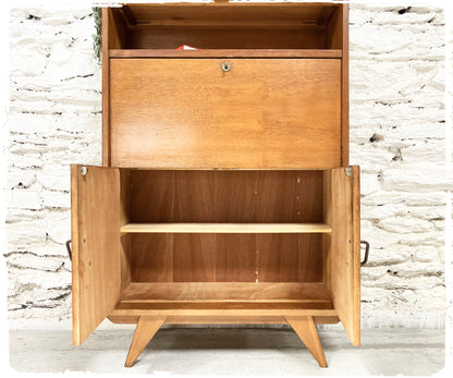 Petit Secrétaire Vintage en Bois Doré Pieds Compas