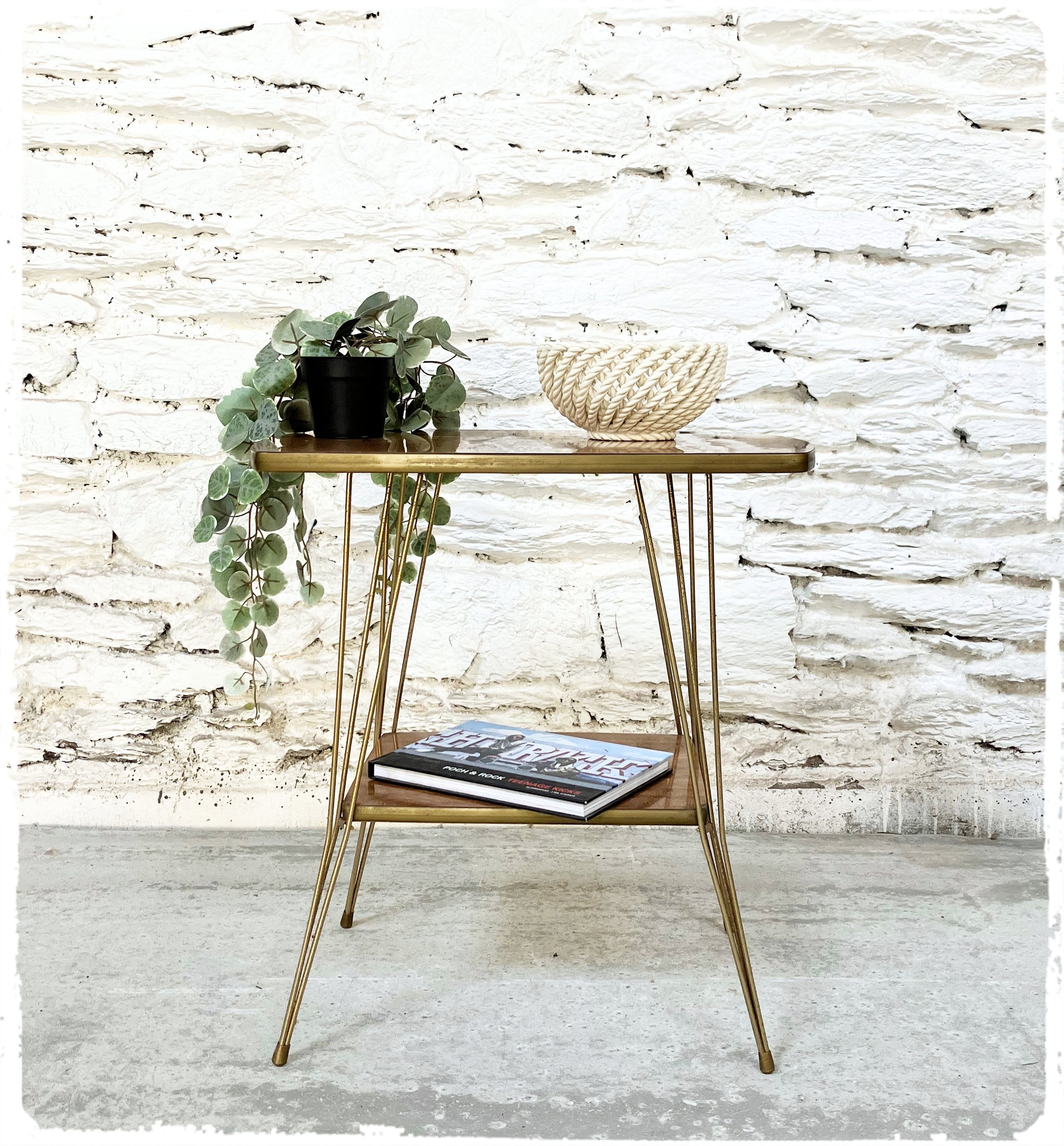 Sellette Vintage Pieds Eiffel Doré Formica Bois