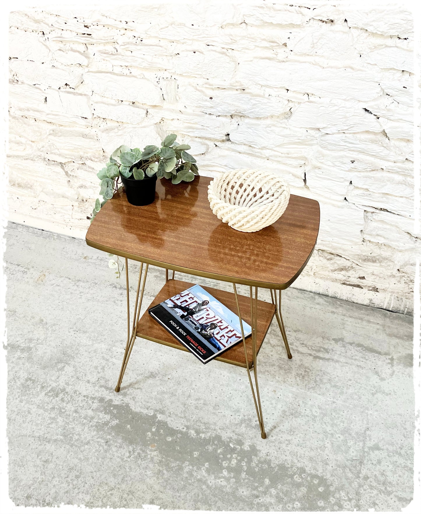 Sellette Vintage Pieds Eiffel Doré Formica Bois