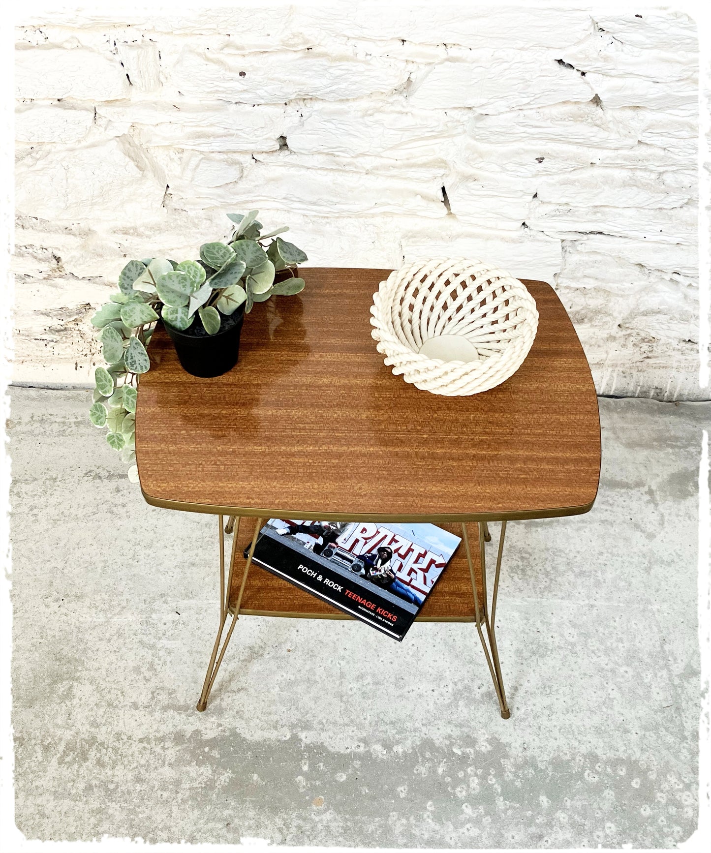 Sellette Vintage Pieds Eiffel Doré Formica Bois