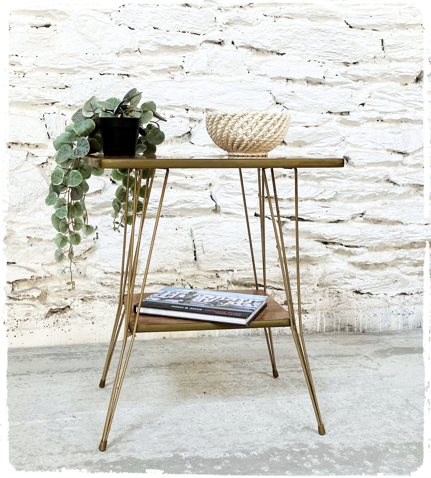 Sellette Vintage Pieds Eiffel Doré Formica Bois