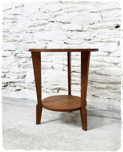 Table d'Appoint Guéridon Tripode Vintage Art Déco en Chêne Revisité