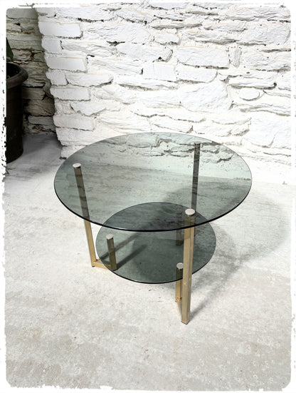 Table Basse Table d'Appoint Vintage Années 70 Verre Fumé Gris