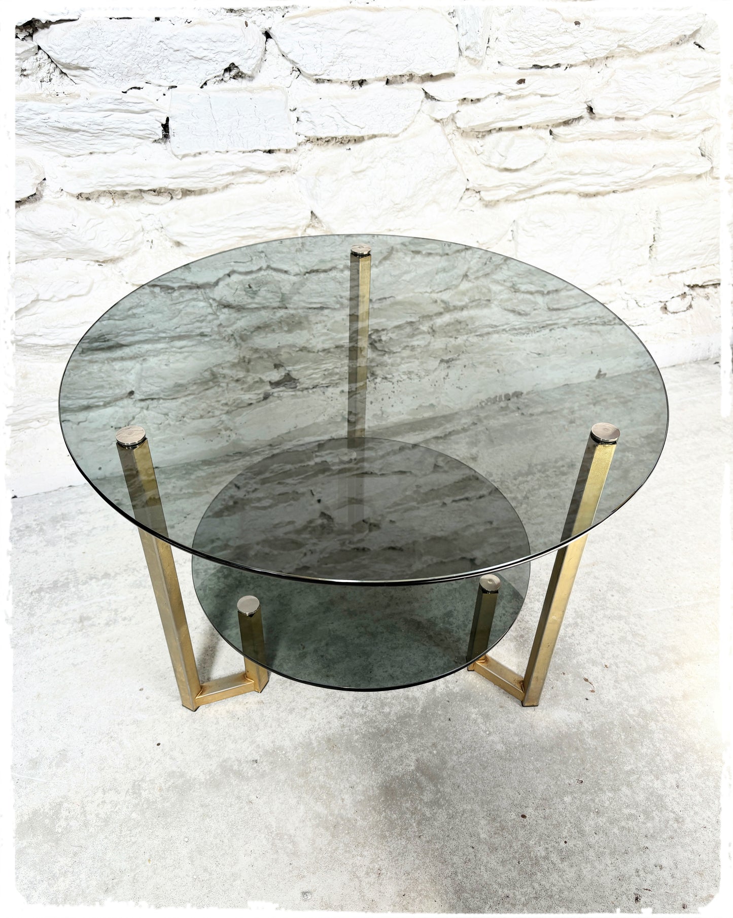 Table Basse Table d'Appoint Vintage Années 70 Verre Fumé Gris