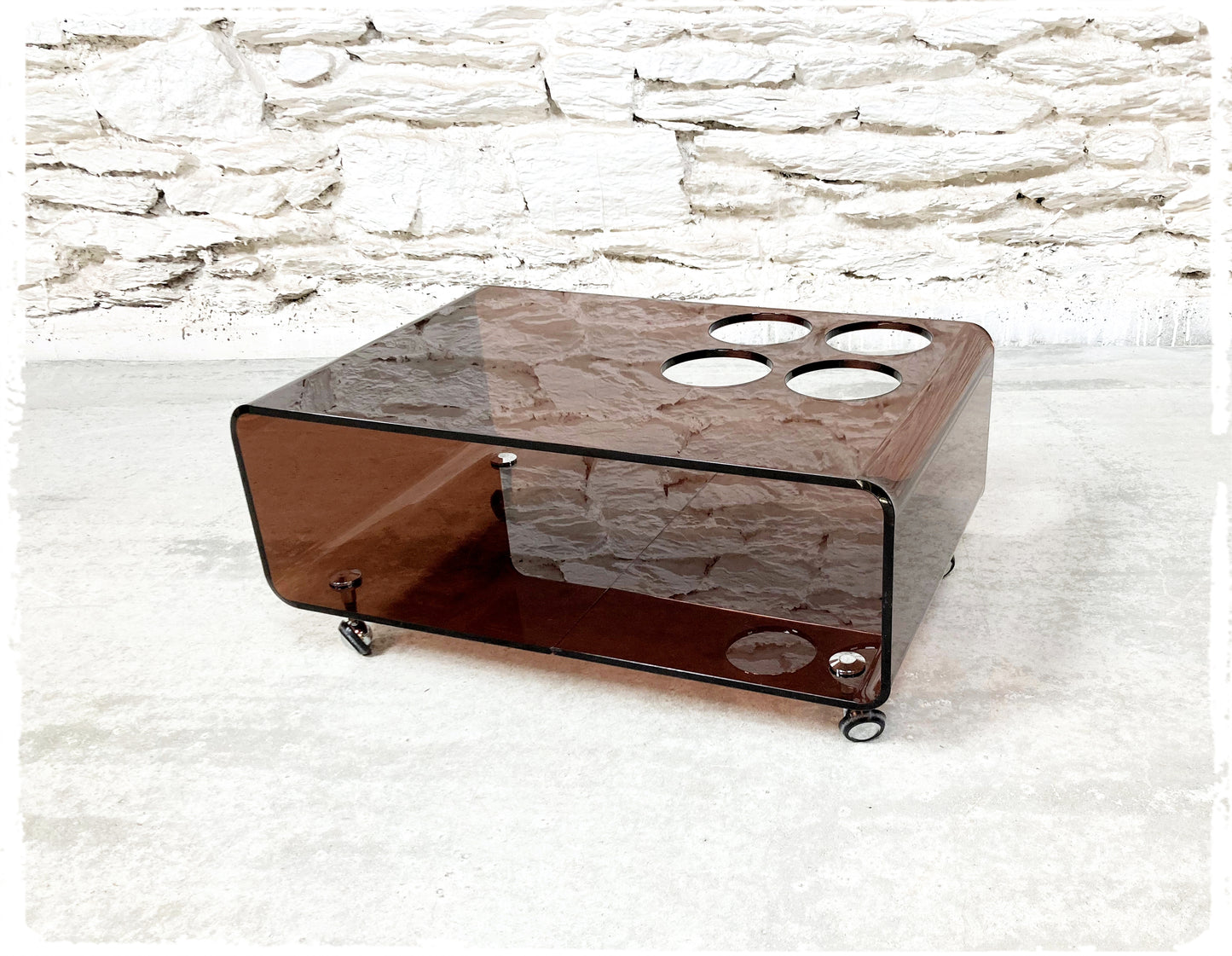 Table Basse Bar Roulante Vintage Années 70 Plexiglas Fumé