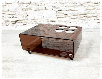 Table Basse Bar Roulante Vintage Années 70 Plexiglas Fumé