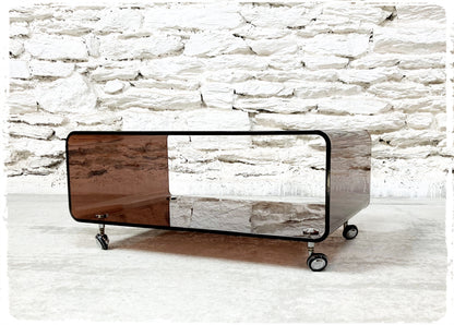 Table Basse Bar Roulante Vintage Années 70 Plexiglas Fumé