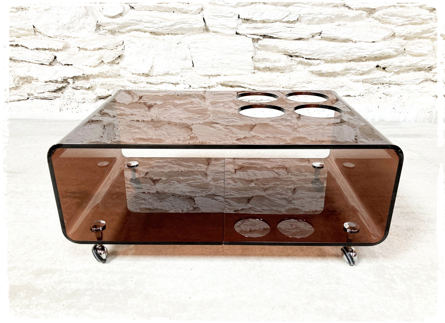 Table Basse Bar Roulante Vintage Années 70 Plexiglas Fumé