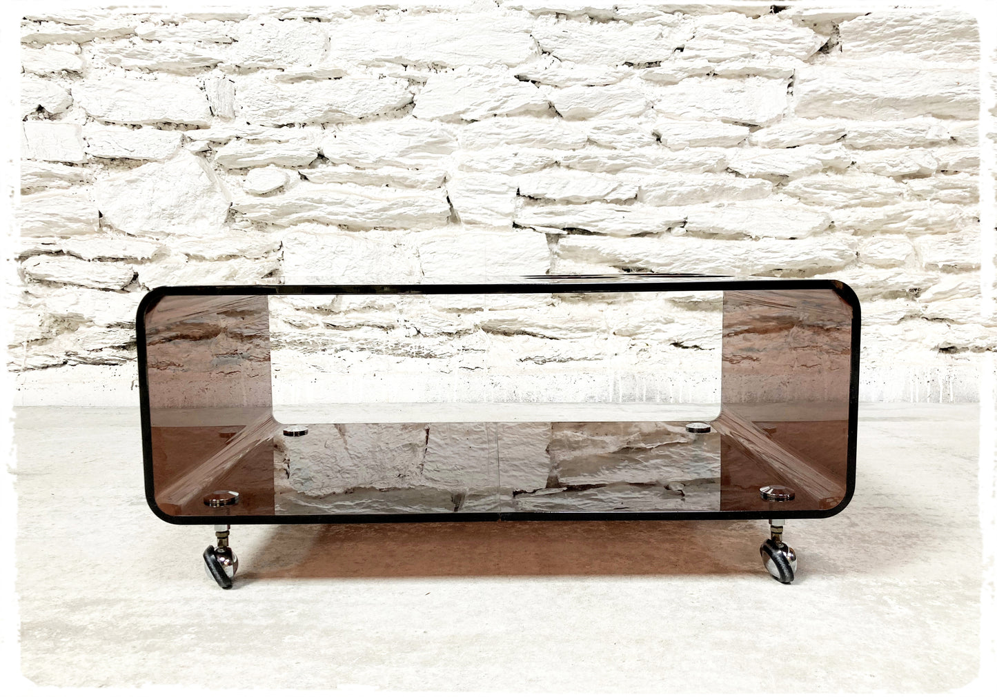 Table Basse Bar Roulante Vintage Années 70 Plexiglas Fumé