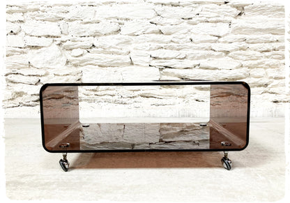 Table Basse Bar Roulante Vintage Années 70 Plexiglas Fumé