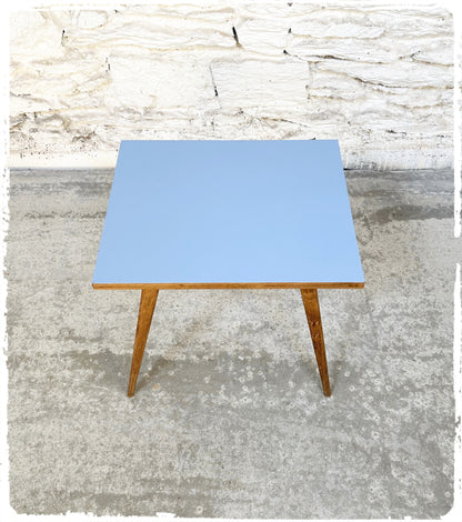 Petite Table Basse Vintage en Chêne Pieds Compas Revisitée